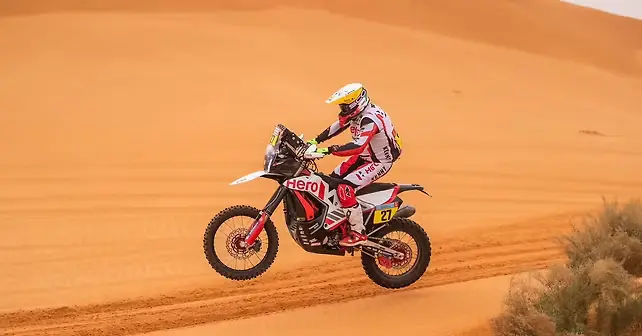 Hero MotoSports Team Rally rider Ross Branch, defending World Rally-Raid Champion, on the Hero 450 rally bike